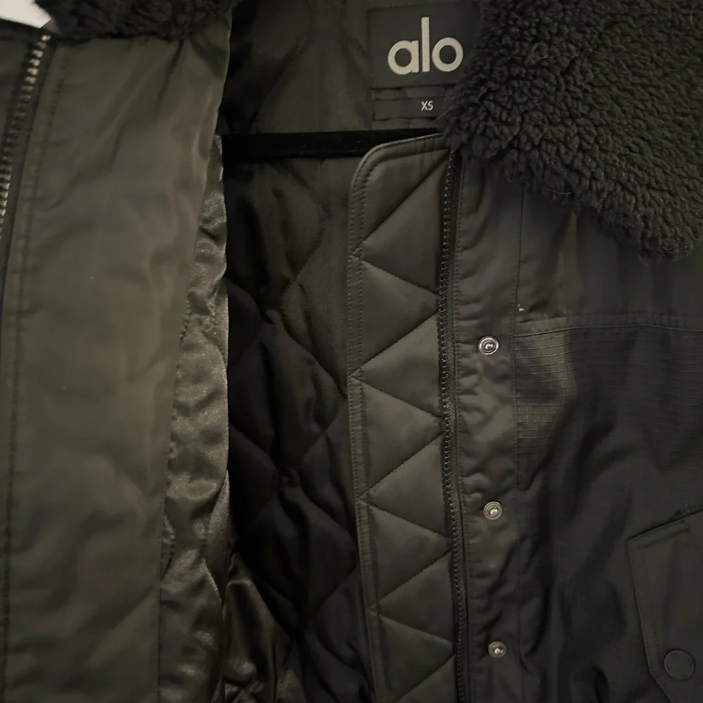 ALO Yoga Black Bomber Jacket with Faux Fur Collar - Picture 3 of 4